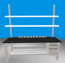 Lab bench 6 foot light duty with phenolic resin countertop, (2) upper shelves, power strip, lower shelf and 4"/6"/12"H x 21"W drawer combo (30"D x 72"L x 36"H)--adjustable height