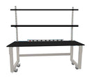 Quick Labs 4 foot light duty Modular lab bench with phenolic resin countertop, (2) upper shelves, undercounter shelf, and power strip (30"D x 48"L x 36"H)--adjustable height | QMOL3048-PR