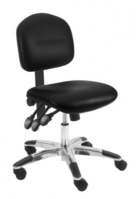 Rolling lab chair | Desk height with vinyl seat and back, 3 lever adjustment, and chrome footring -- adjustable height (17" to 22")