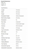 Stainless steel lab table:  96" x 30" 16 Ga. with undershelf (NEW)