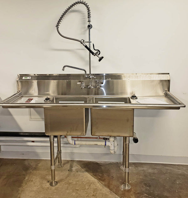 72 inch Stainless Steel Two compartment sink with 2 drainboards and faucet (NEW)