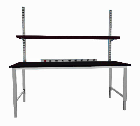 Modular lab bench 6 foot heavy duty with 1" thick phenolic resin countertop, (1) phenolic resin upper shelf, stainless power strip (30"D x 72"L x 36"H)--adjustable height